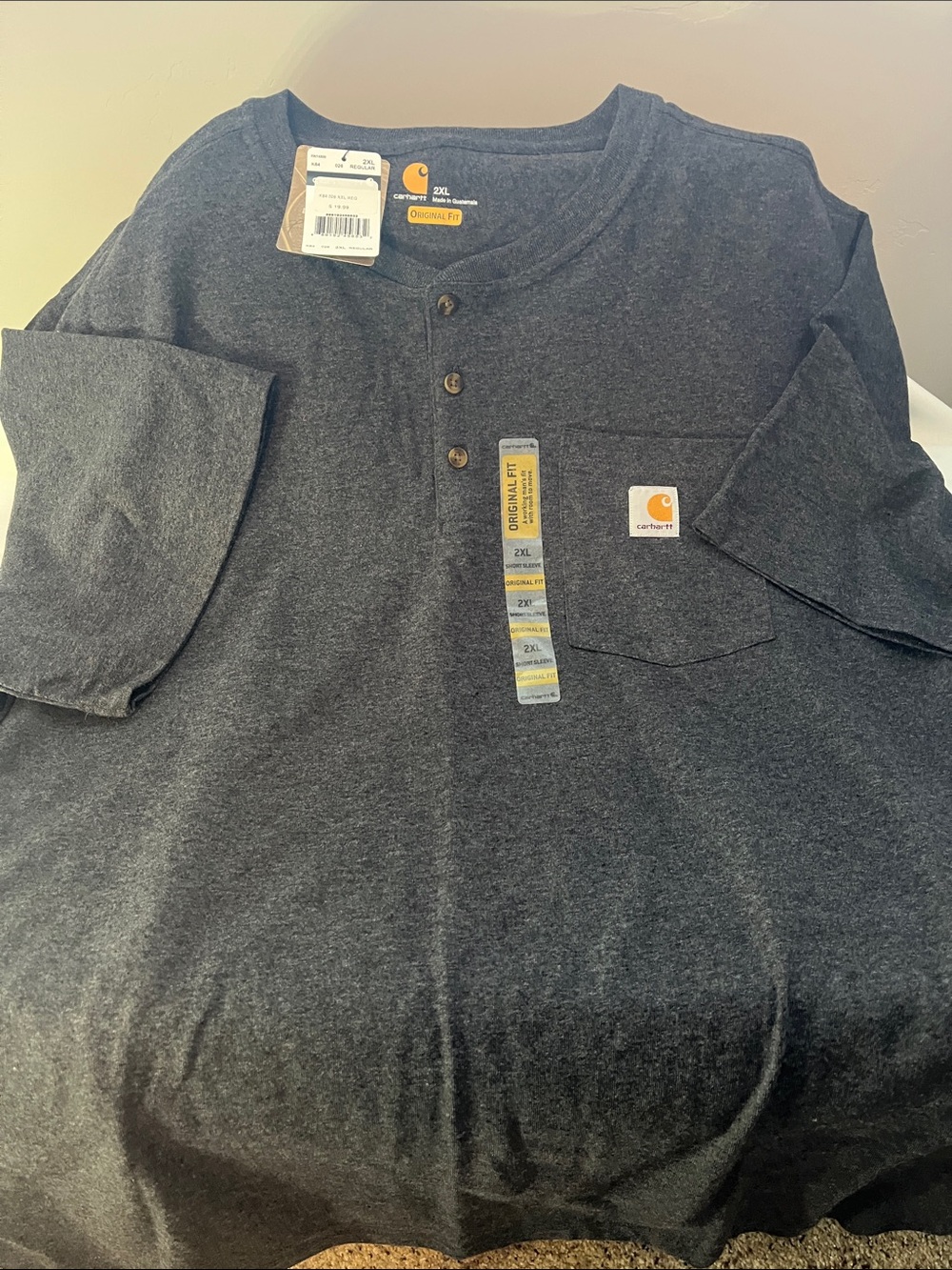Carhartt 2XL Otiginal Fit Men's Dark Heather Gray Long-Sleeve Henley with Pocket